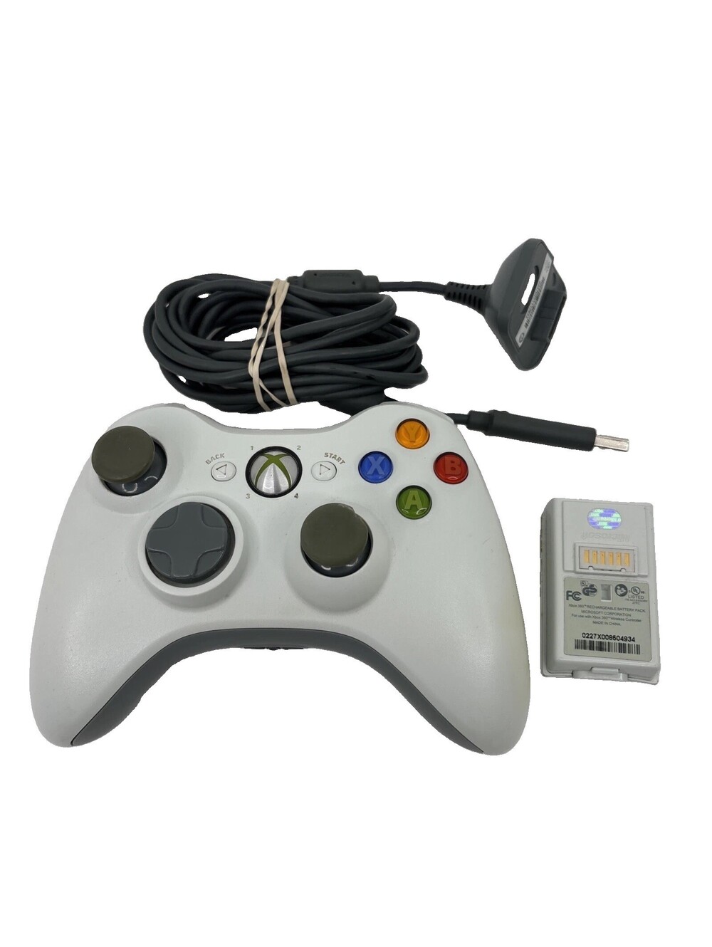 Xbox 360 Controller White OEM Rechargeable Battery w/ Charging Cord Tested